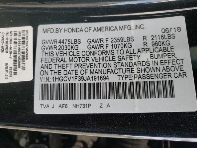 Photo 10 from auction – 2018 HONDA 100 with VIN 1HGCV1F39JA191694