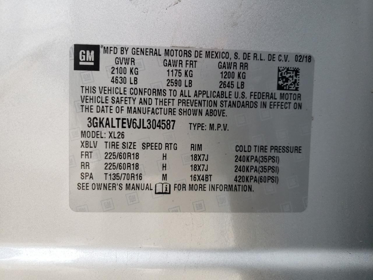 Photo 10 from auction – 2018 GMC TERRAIN SL with VIN 3GKALTEV6JL304587