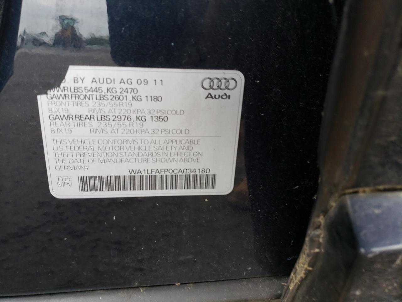Photo 10 from auction – 2012 AUDI Q5 PREMIUM with VIN WA1LFAFP0CA034180