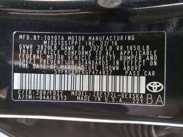 Photo 10 from auction – 2016 TOYOTA COROLLA L with VIN 5YFBURHE6GP474827