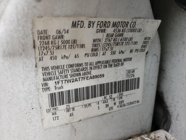 FORD F250 SUPER 2015 with VIN 1FT7W2AT7FEA89059 - Photo from auction