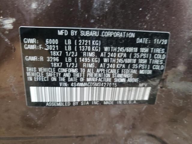 Photo 10 from auction – 2021 SUBARU ASCENT PRE with VIN 4S4WMACD5M3427015