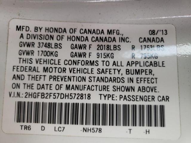 Photo 10 from auction – 2013 HONDA CIVIC LX with VIN 2HGFB2F57DH572818