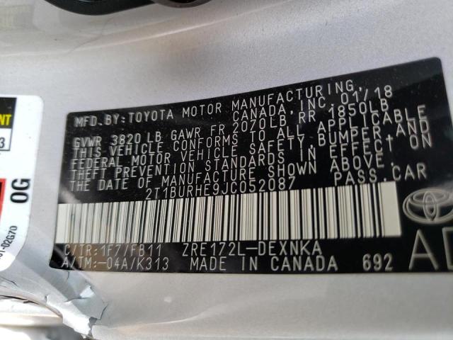 Photo 10 from auction – 2018 TOYOTA COROLLA L with VIN 2T1BURHE9JC052087