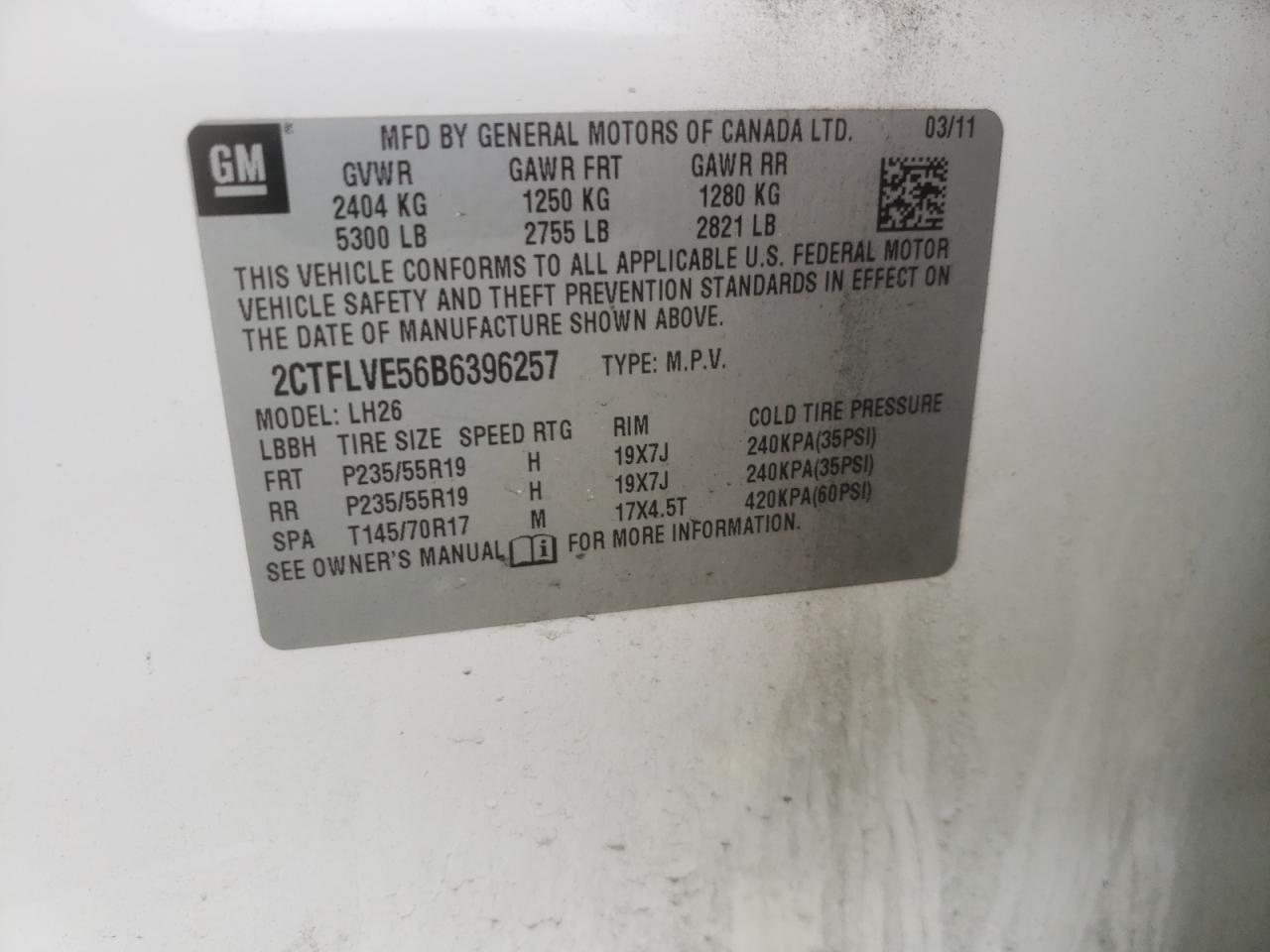 Фото 10 с аукциона – 2011 GMC TERRAIN SL с VIN 2CTFLVE56B6396257