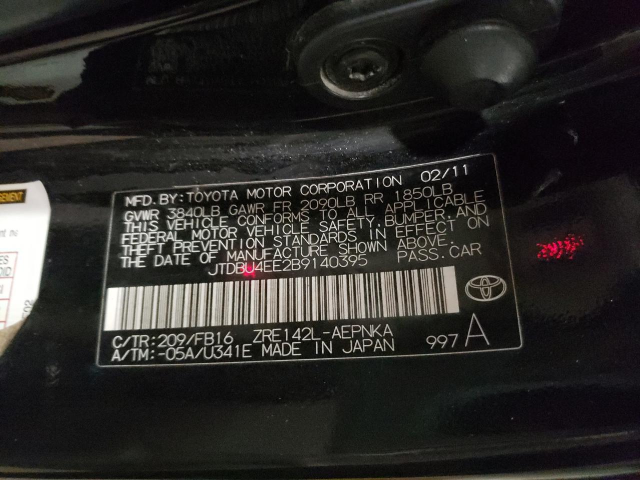 صورة رقم 10 من المزاد - 2011 TOYOTA COROLLA BA مع VIN JTDBU4EE2B9140395