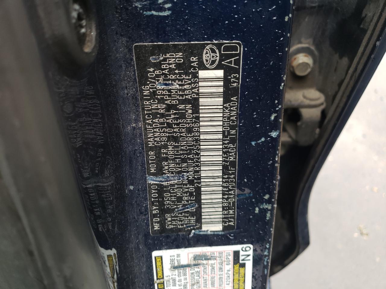 Photo 10 from auction – 2005 TOYOTA COROLLA MA with VIN 2T1LR32E25C389671