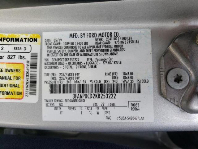 Photo 10 from auction – 2019 FORD FUSION SEL with VIN 3FA6P0CD2KR253222