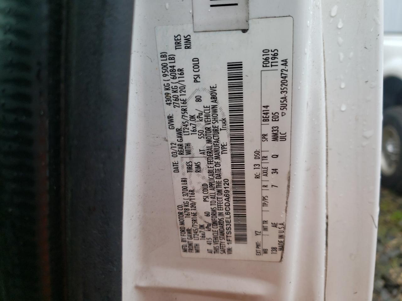 Photo 10 from auction – 2012 FORD E-150 VAN with VIN 1FTSS3EL6CDA69120