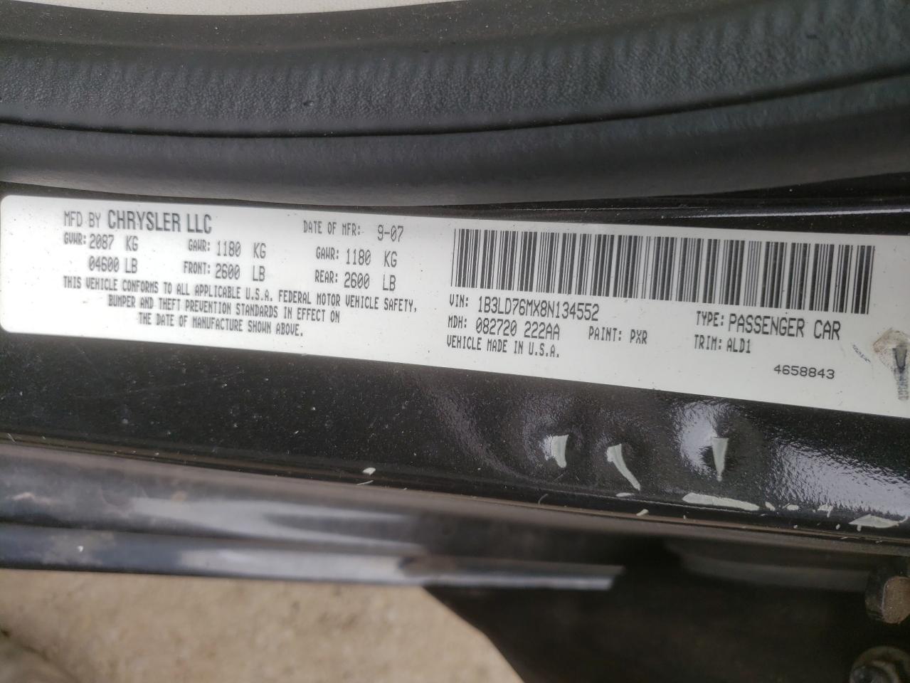 Photo 10 from auction – 2008 DODGE AVENGER R/ with VIN 1B3LD76MX8N134552