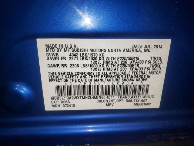 Фото 10 с аукциона – 2015 MITSUBISHI OUTLANDER с VIN 4A4AR3AU7FE003415