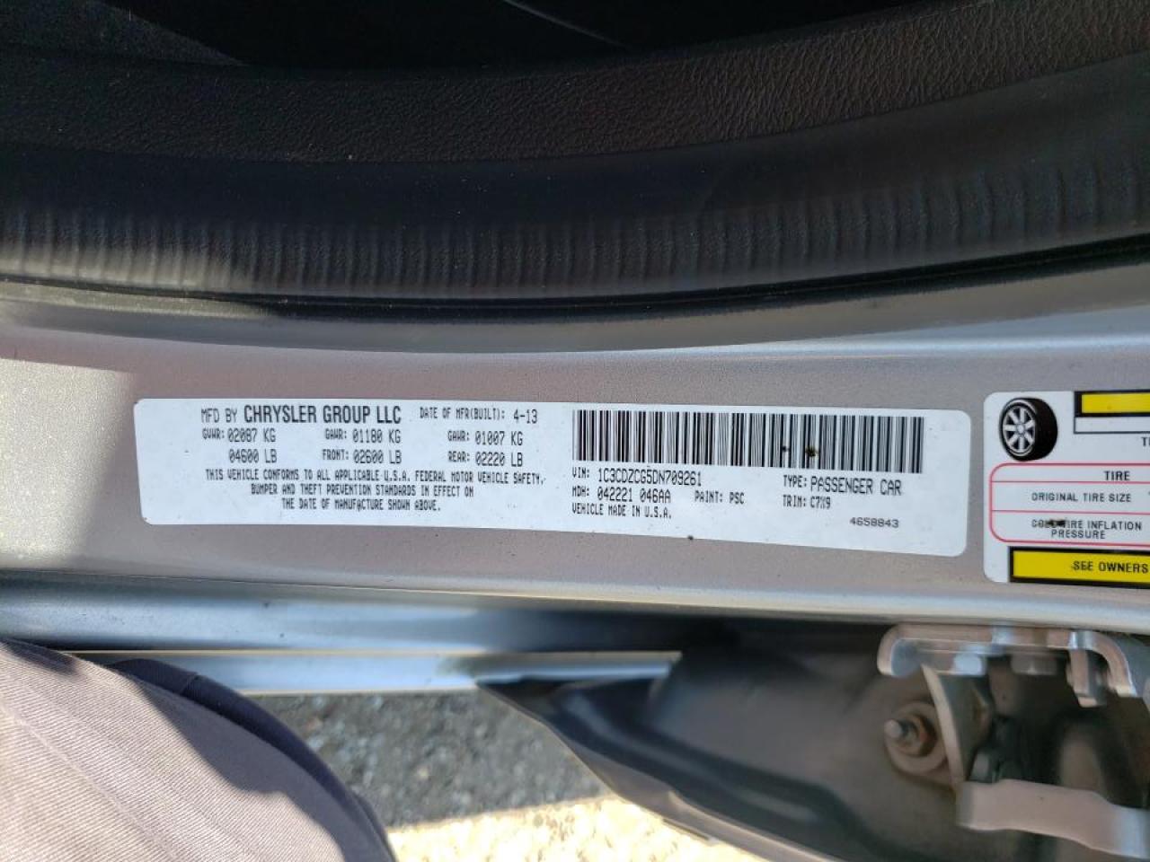 Photo 10 from auction – 2013 DODGE AVENGER SX with VIN 1C3CDZCG5DN709261