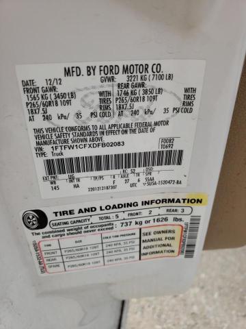 Photo 10 from auction – 2013 FORD F150 SUPER with VIN 1FTFW1CFXDFB02083