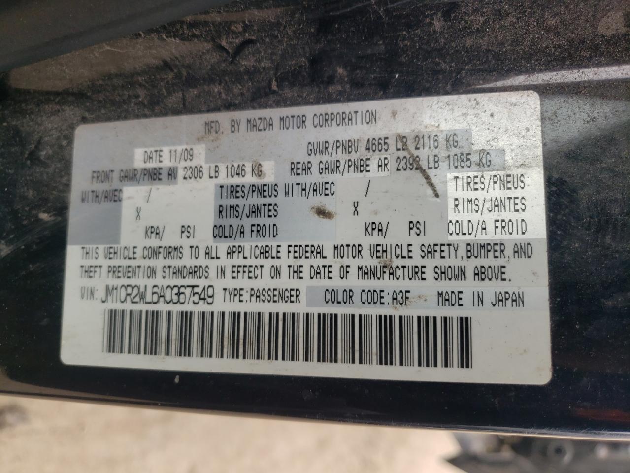 Photo 10 from auction – 2010 MAZDA 5 with VIN JM1CR2WL6A0367549