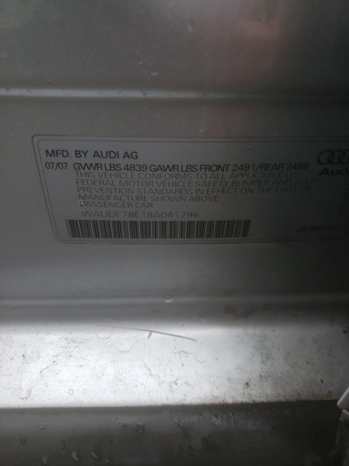 Фото 10 с аукциона – 2008 AUDI A4 2.0T QU с VIN WAUDF78E18A041796