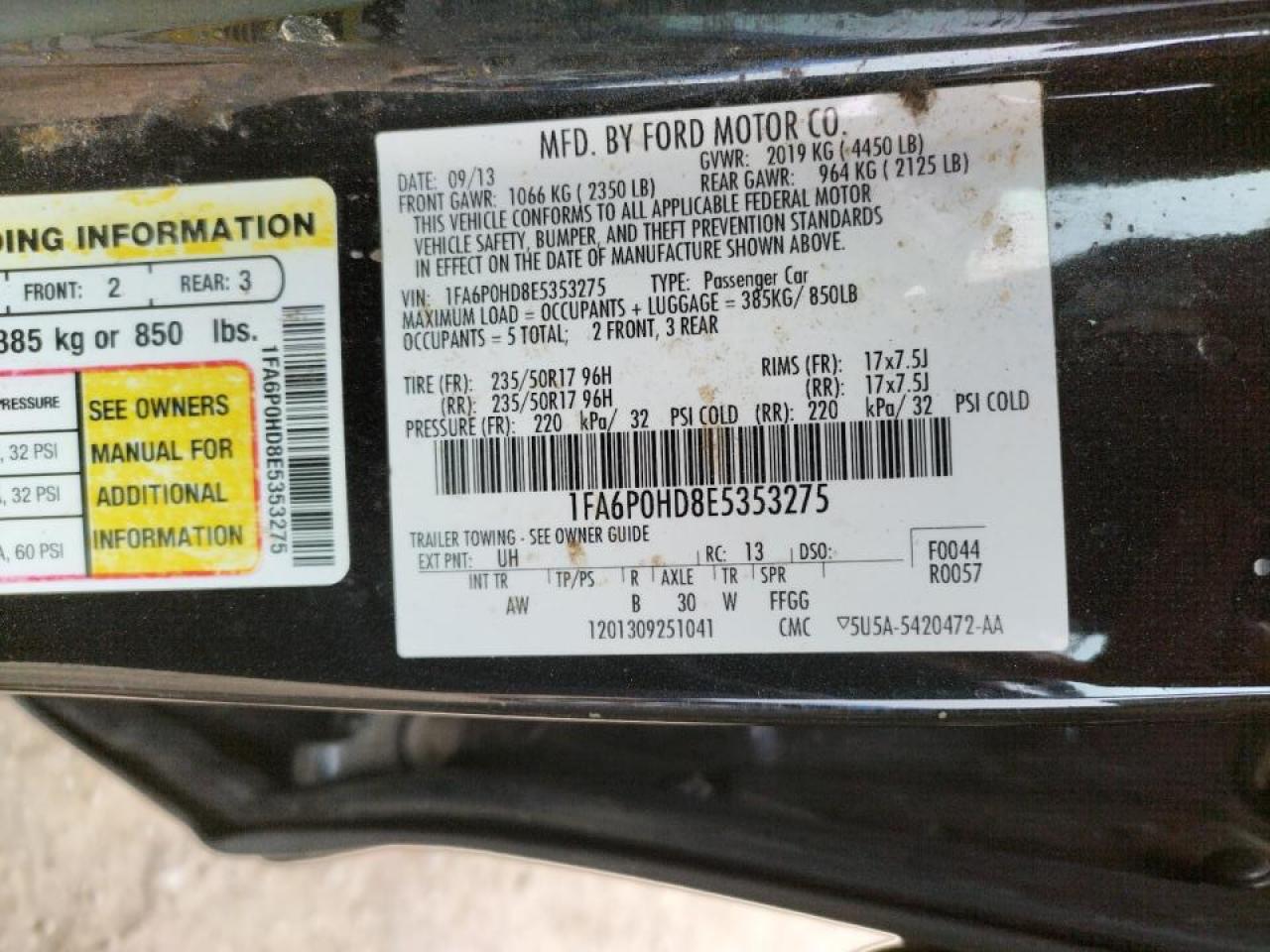 Photo 10 from auction – 2014 FORD FUSION SE with VIN 1FA6P0HD8E5353275