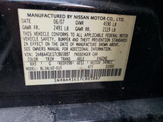 Photo 10 from auction – 2007 NISSAN MAXIMA SE with VIN 1N4BA41E17C865887