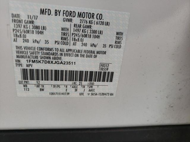 Photo 10 from auction – 2018 FORD EXPLORER X with VIN 1FM5K7D8XJGA23511