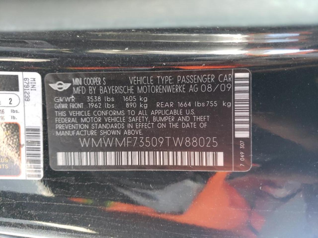 Photo 10 from auction – 2009 MINI COOPER S with VIN WMWMF73509TW88025