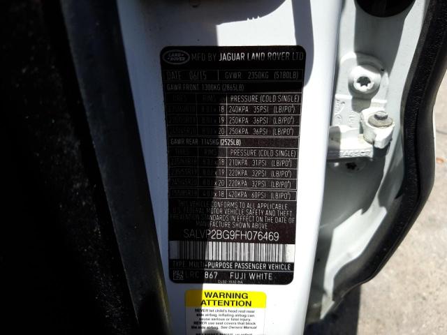 Photo 10 from auction – 2015 LAND ROVER RANGE ROVE with VIN SALVP2BG9FH076469