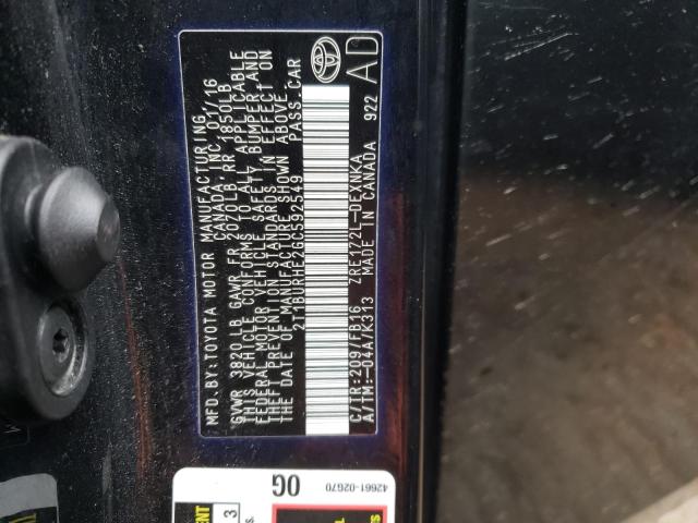 Photo 10 from auction – 2016 TOYOTA COROLLA L with VIN 2T1BURHE2GC592549