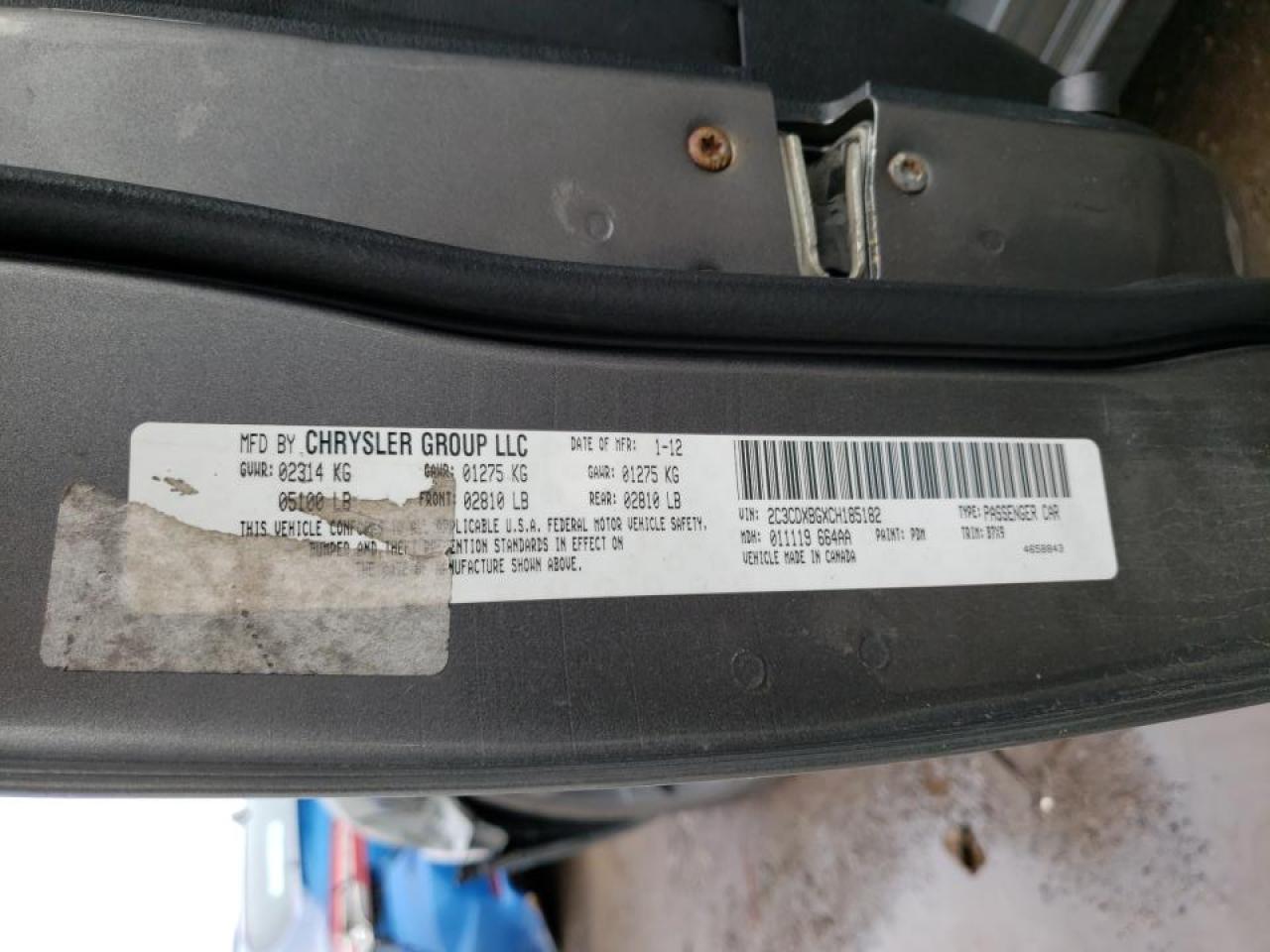 Photo 10 from auction – 2012 DODGE CHARGER SE with VIN 2C3CDXBGXCH185182