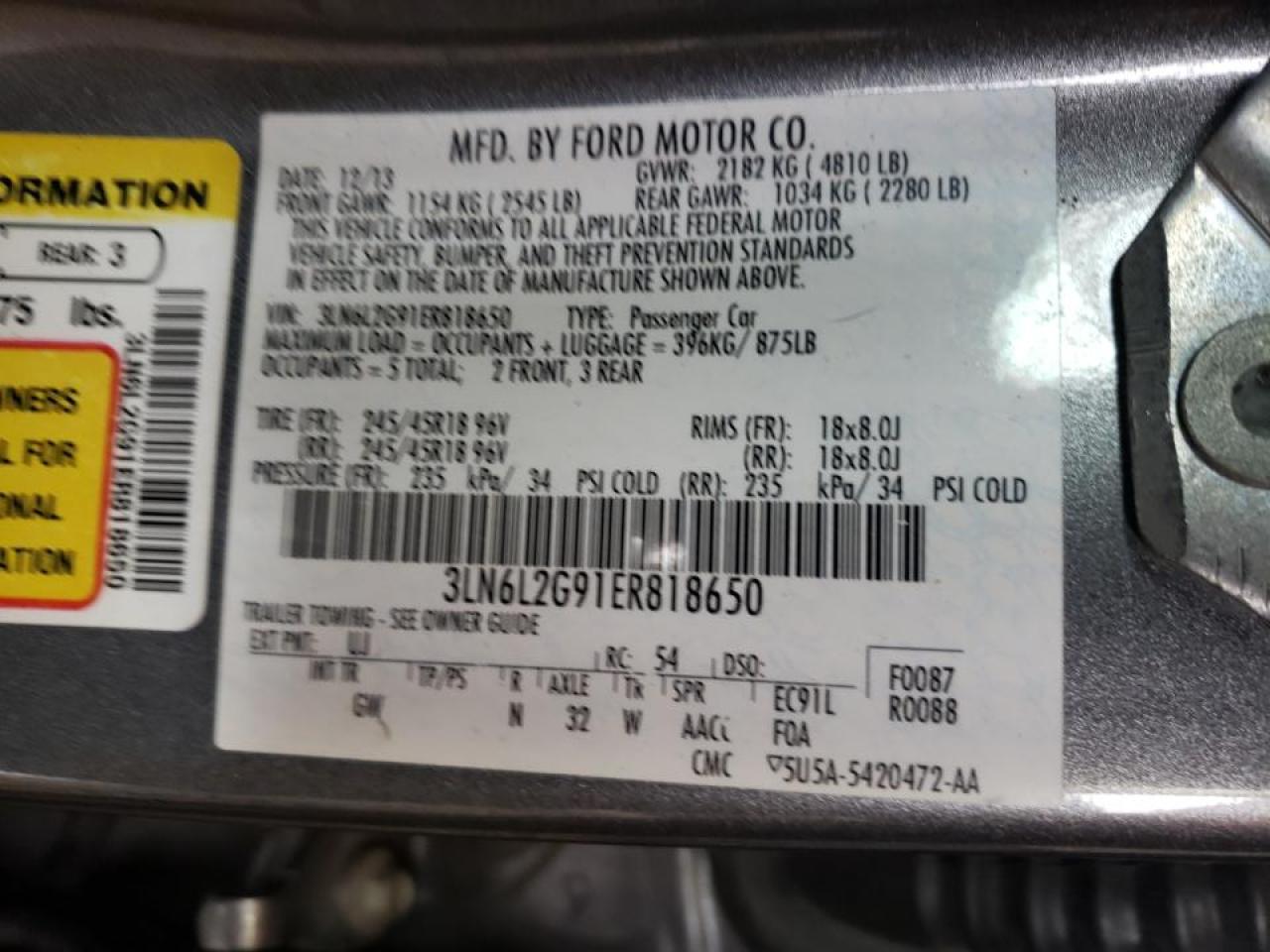 Photo 10 from auction – 2014 LINCOLN MKZ with VIN 3LN6L2G91ER818650