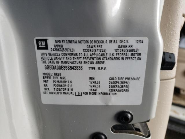 Photo 10 from auction – 2005 BUICK RENDEZVOUS with VIN 3G5DA03E35S542836