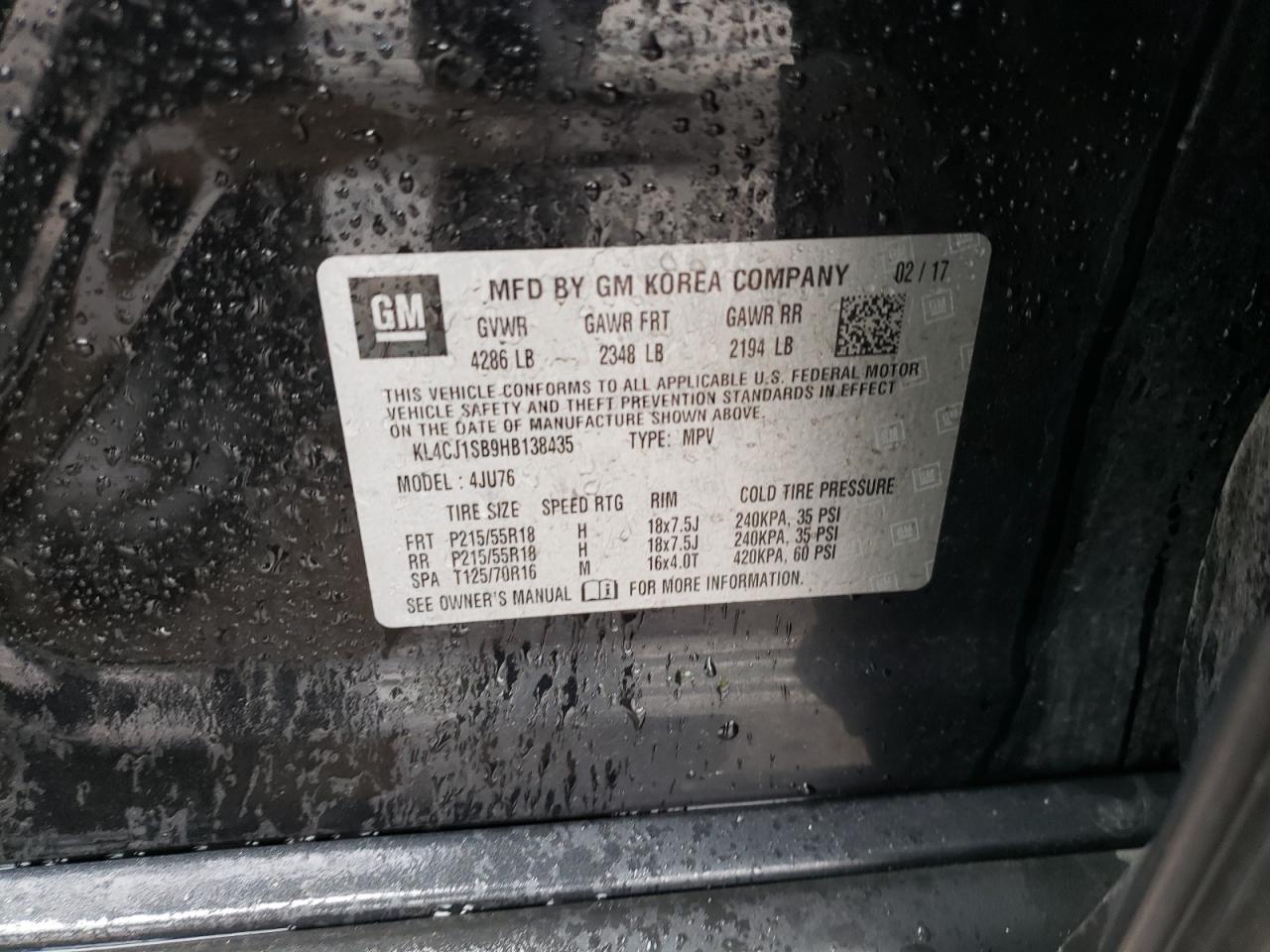 Photo 11 from auction – 2017 BUICK ENCORE SPO with VIN KL4CJ1SB9HB138435