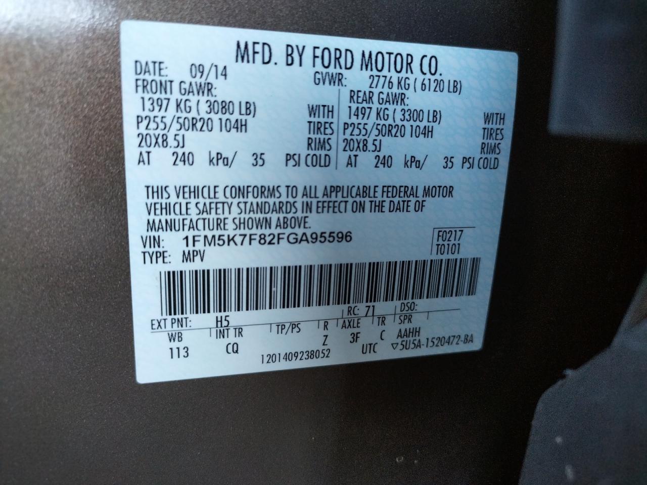 Photo 10 from auction – 2015 FORD EXPLORER L with VIN 1FM5K7F82FGA95596