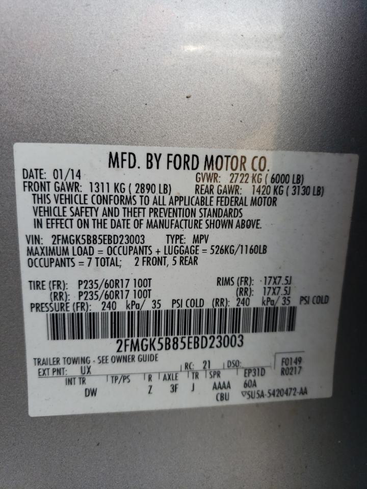 Photo 10 from auction – 2014 FORD FLEX SE with VIN 2FMGK5B85EBD23003