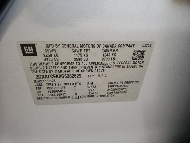 Photo 10 from auction – 2016 CHEVROLET EQUINOX LT with VIN 2GNALCEK8G6282629