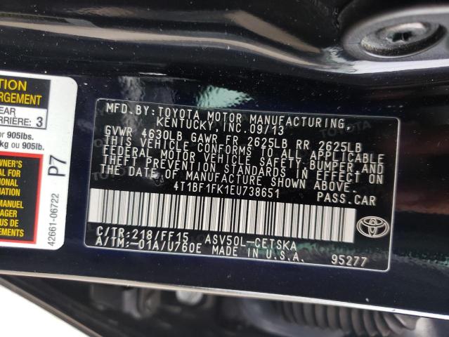 Photo 10 from auction – 2014 TOYOTA CAMRY L with VIN 4T1BF1FK1EU738651