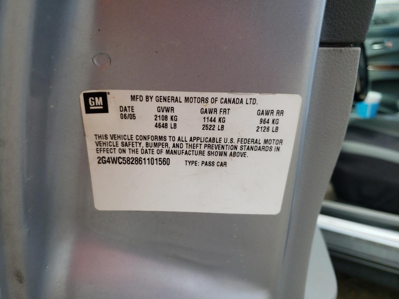 Photo 10 from auction – 2006 BUICK LACROSSE C with VIN 2G4WC582861101560