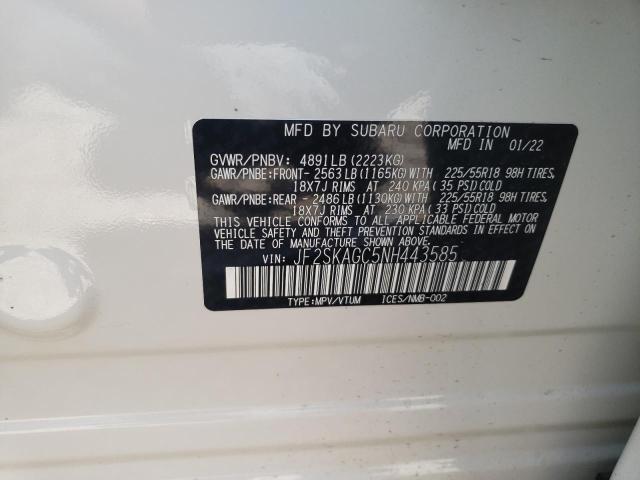 Photo 10 from auction – 2022 SUBARU FORESTER with VIN JF2SKAGC5NH443585