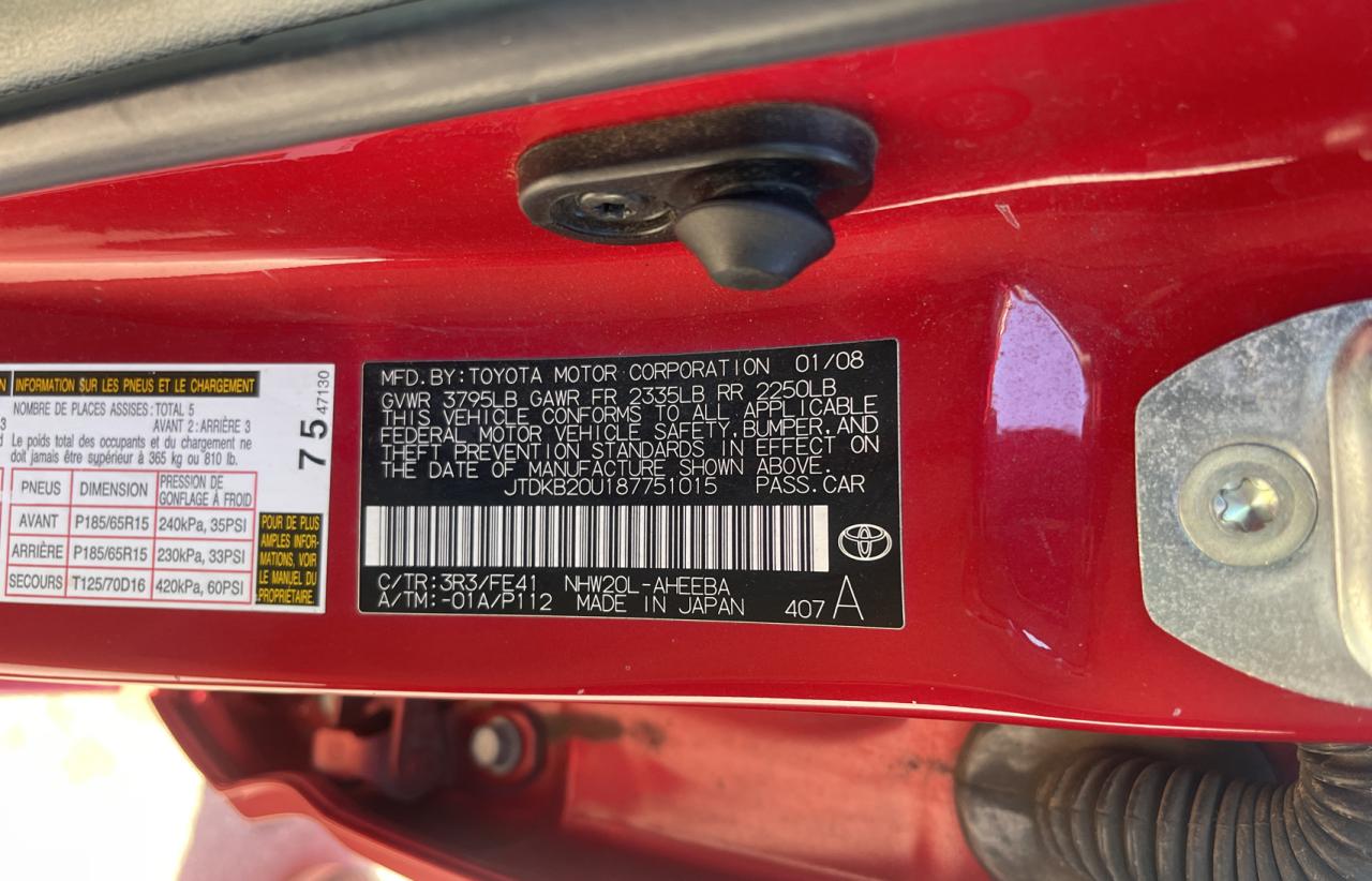 Photo 10 from auction – 2008 TOYOTA PRIUS with VIN JTDKB20U187751015