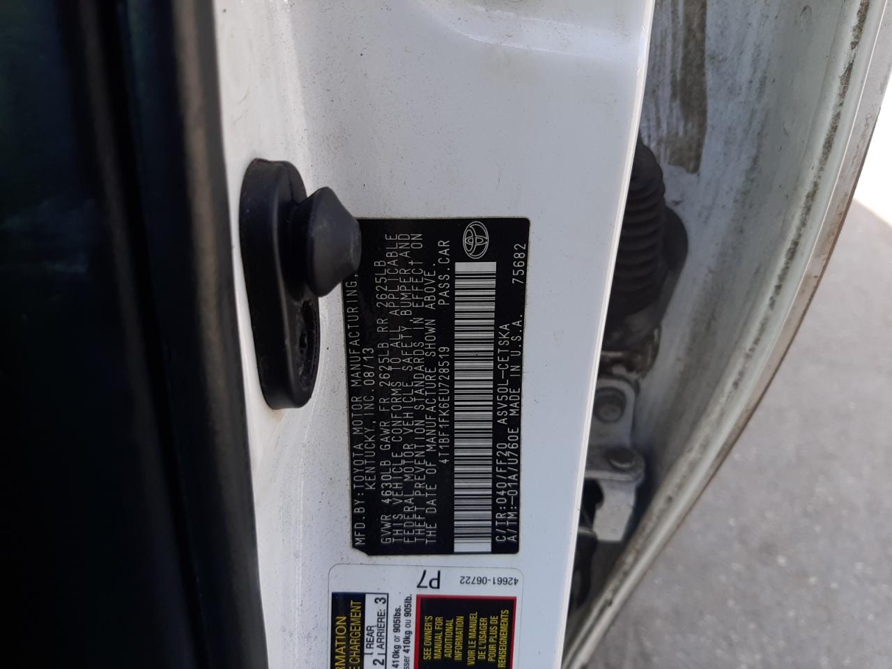 Photo 10 from auction – 2014 TOYOTA CAMRY L with VIN 4T1BF1FK6EU728519