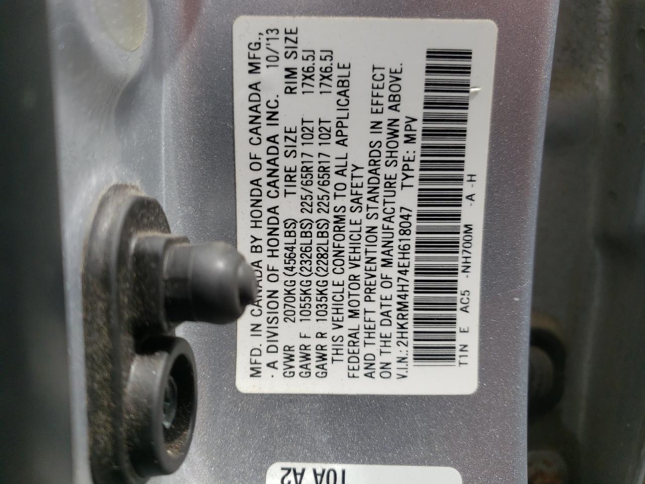 Photo 10 from auction – 2014 HONDA CR-V EXL with VIN 2HKRM4H74EH618047
