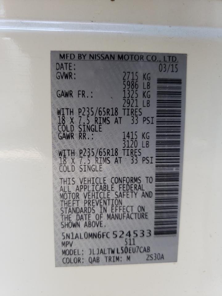Photo 10 from auction – 2015 INFINITI QX60 with VIN 5N1AL0MN6FC524533