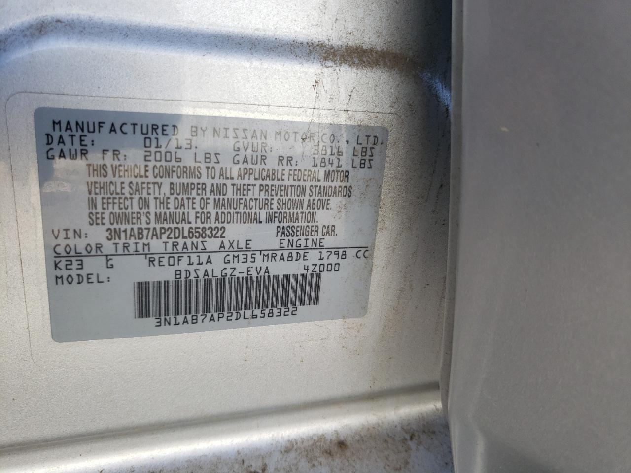 Photo 10 from auction – 2013 NISSAN SENTRA S with VIN 3N1AB7AP2DL658322