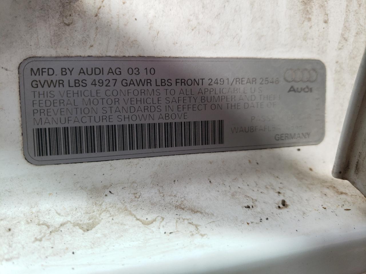 Photo 10 from auction – 2010 AUDI A4 PREMIUM with VIN WAUBFAFL5AN056841