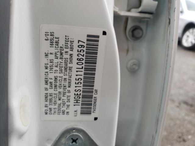 Photo 10 from auction – 2001 HONDA CIVIC with VIN 1HGES15511L062597