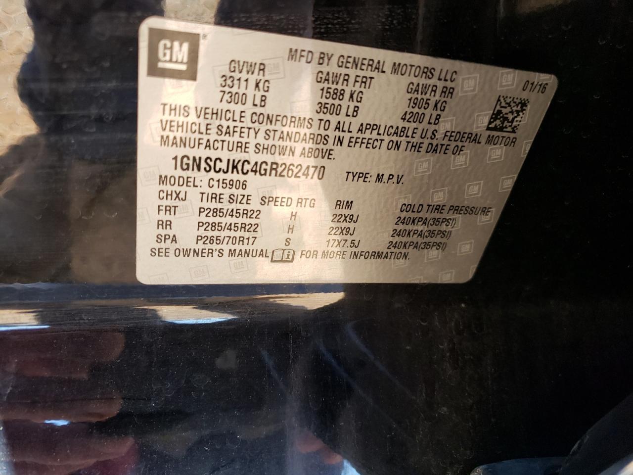 Photo 10 from auction – 2016 CHEVROLET SUBURBAN C with VIN 1GNSCJKC4GR262470
