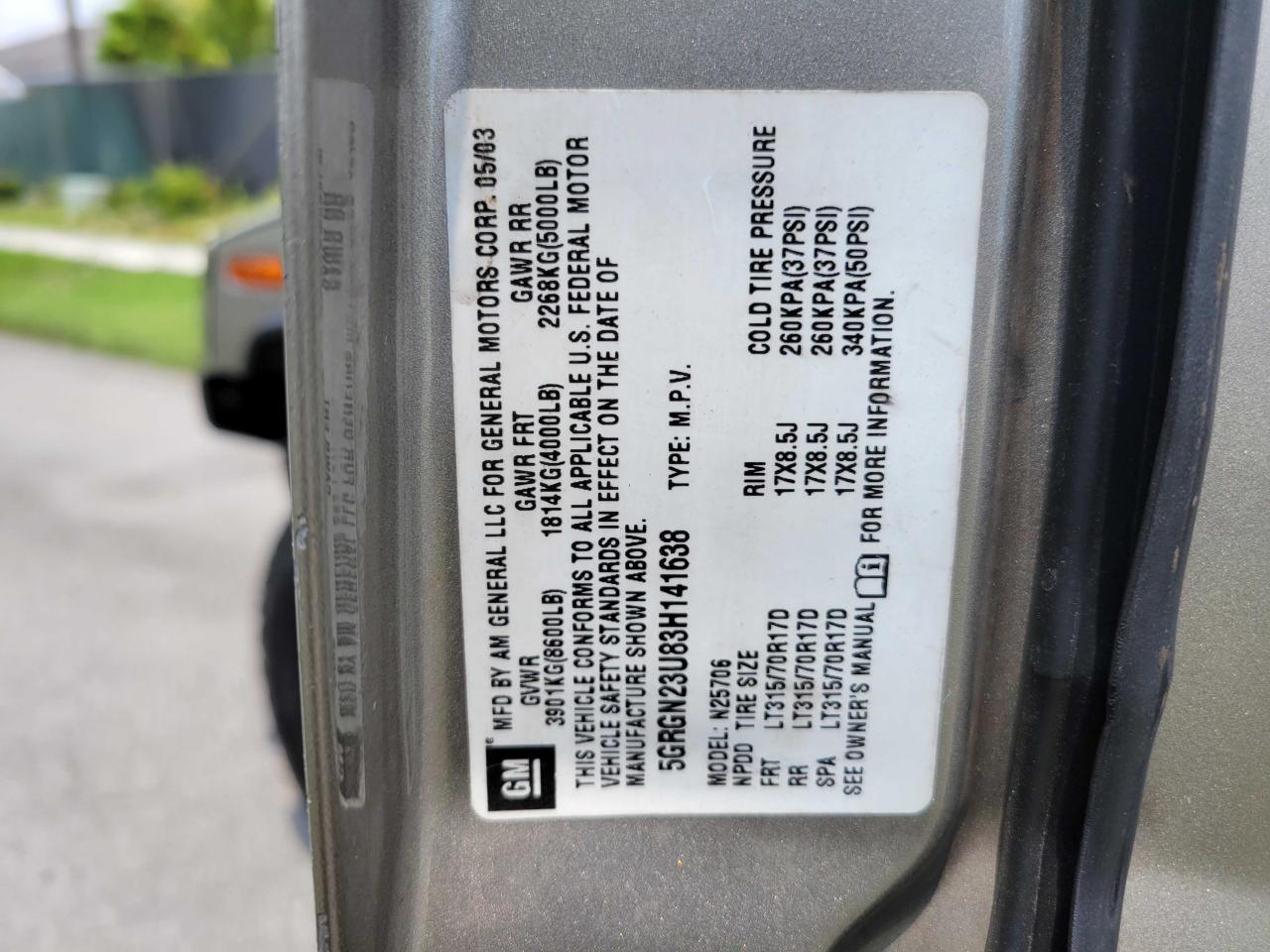 Photo 10 from auction – 2003 HUMMER H2 with VIN 5GRGN23U83H141638