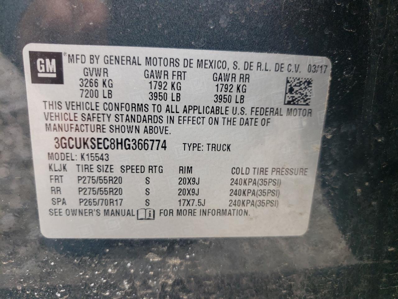 Photo 10 from auction – 2017 CHEVROLET SILVERADO with VIN 3GCUKSEC8HG366774