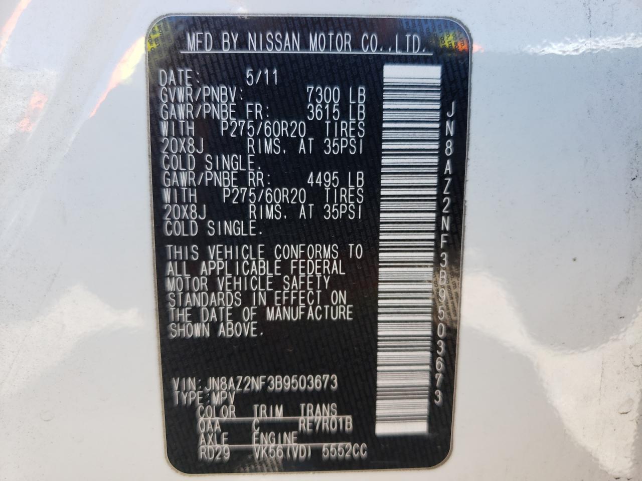 Photo 10 from auction – 2011 INFINITI QX56 with VIN JN8AZ2NF3B9503673