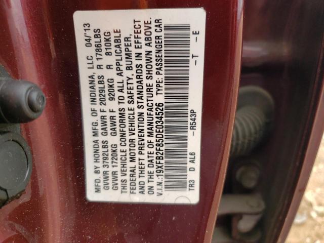 Photo 10 from auction – 2013 HONDA CIVIC EX with VIN 19XFB2F85DE034526