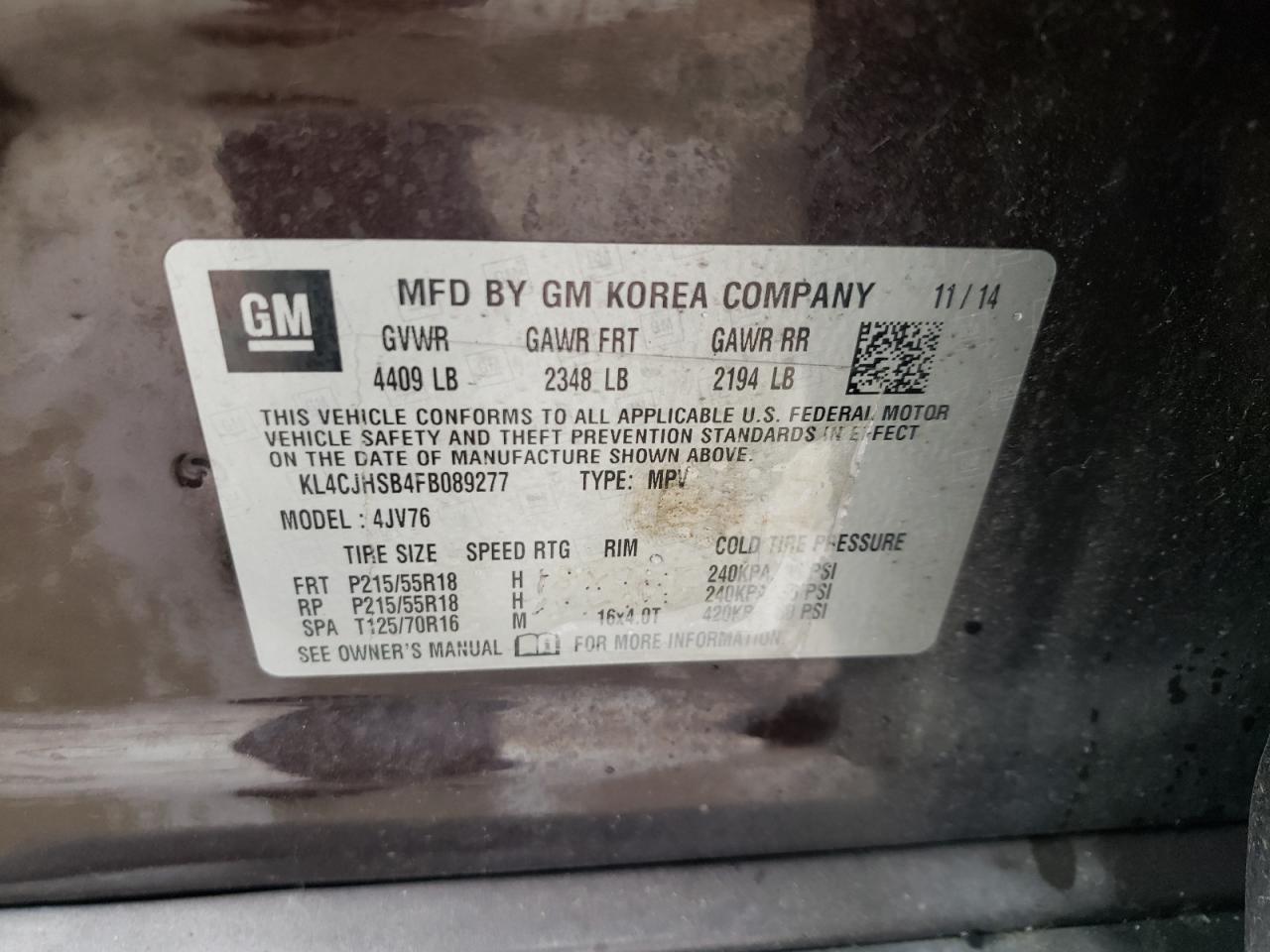 Photo 10 from auction – 2015 BUICK ENCORE PRE with VIN KL4CJHSB4FB089277