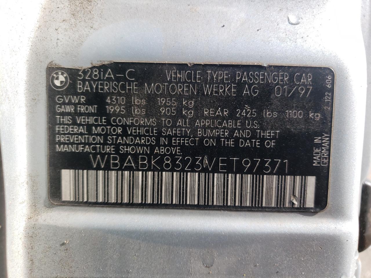 Photo 10 from auction – 1997 BMW 328 IC AUT with VIN WBABK8323VET97371