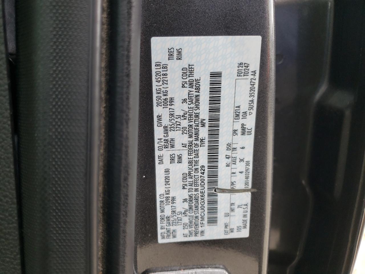 Photo 10 from auction – 2014 FORD ESCAPE SE with VIN 1FMCU0GX6EUD07429